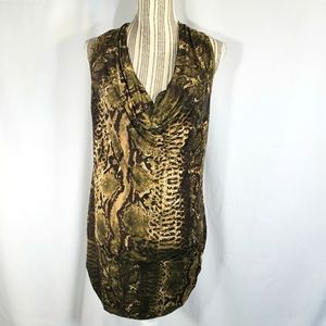 Topia Green & Brown Snake Print Cowl Neck Sleeveless Racerback Top Size Large